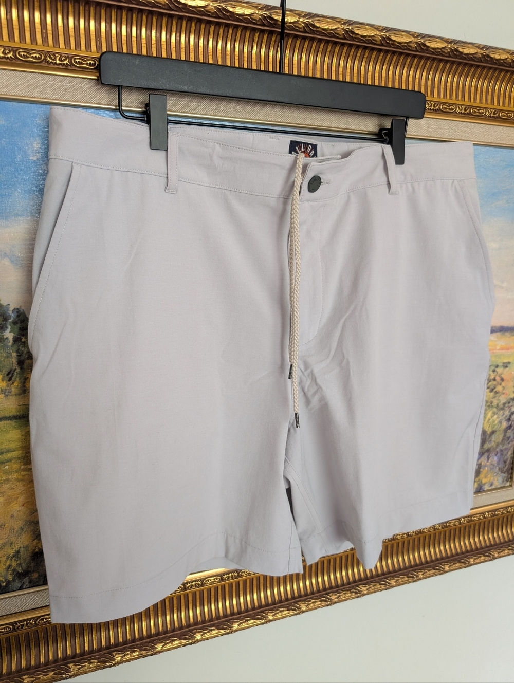 Faherty Light Gray Flat-Front Drawstring Shorts 38x7